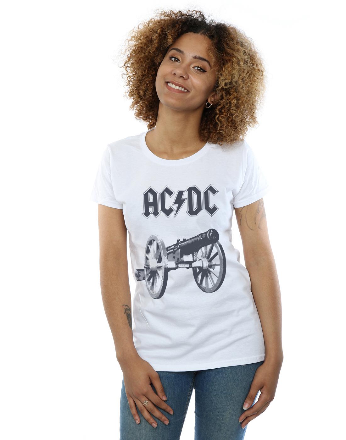 White - Back - AC-DC Womens-Ladies For Those About To Rock Cotton T-Shirt