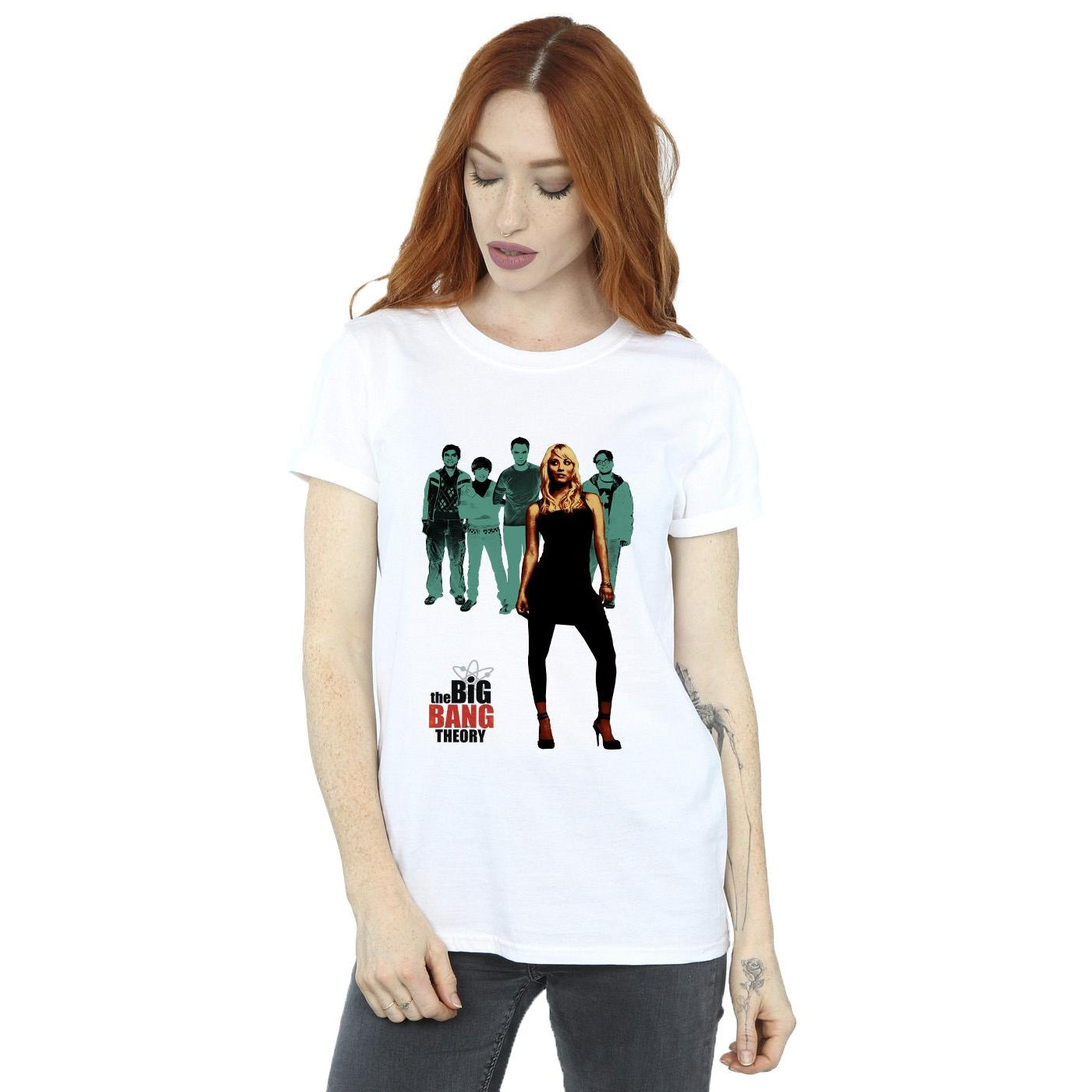 White - Back - The Big Bang Theory Womens-Ladies Penny Standing Cotton Boyfriend T-Shirt