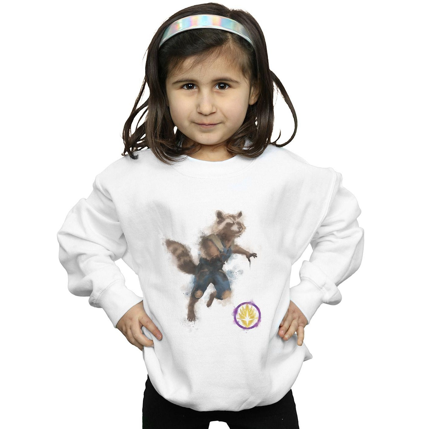 White - Back - Marvel Girls Avengers Endgame Painted Rocket Sweatshirt