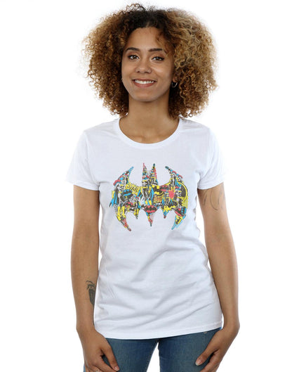 White - Front - DC Comics Womens-Ladies Batman Batgirl Logo Collage Cotton T-Shirt