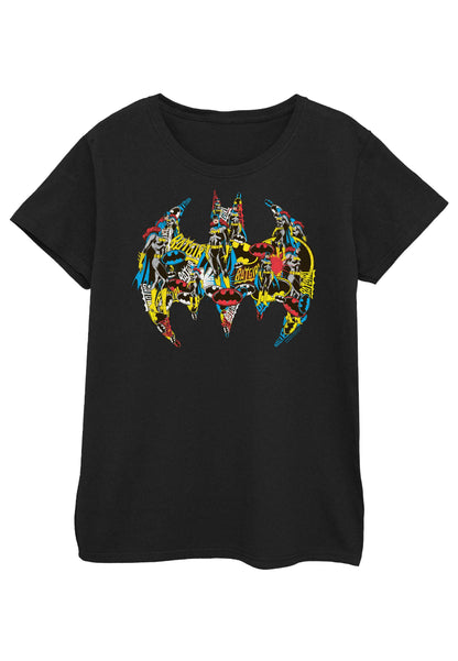 Black - Front - DC Comics Womens-Ladies Batman Batgirl Logo Collage Cotton T-Shirt