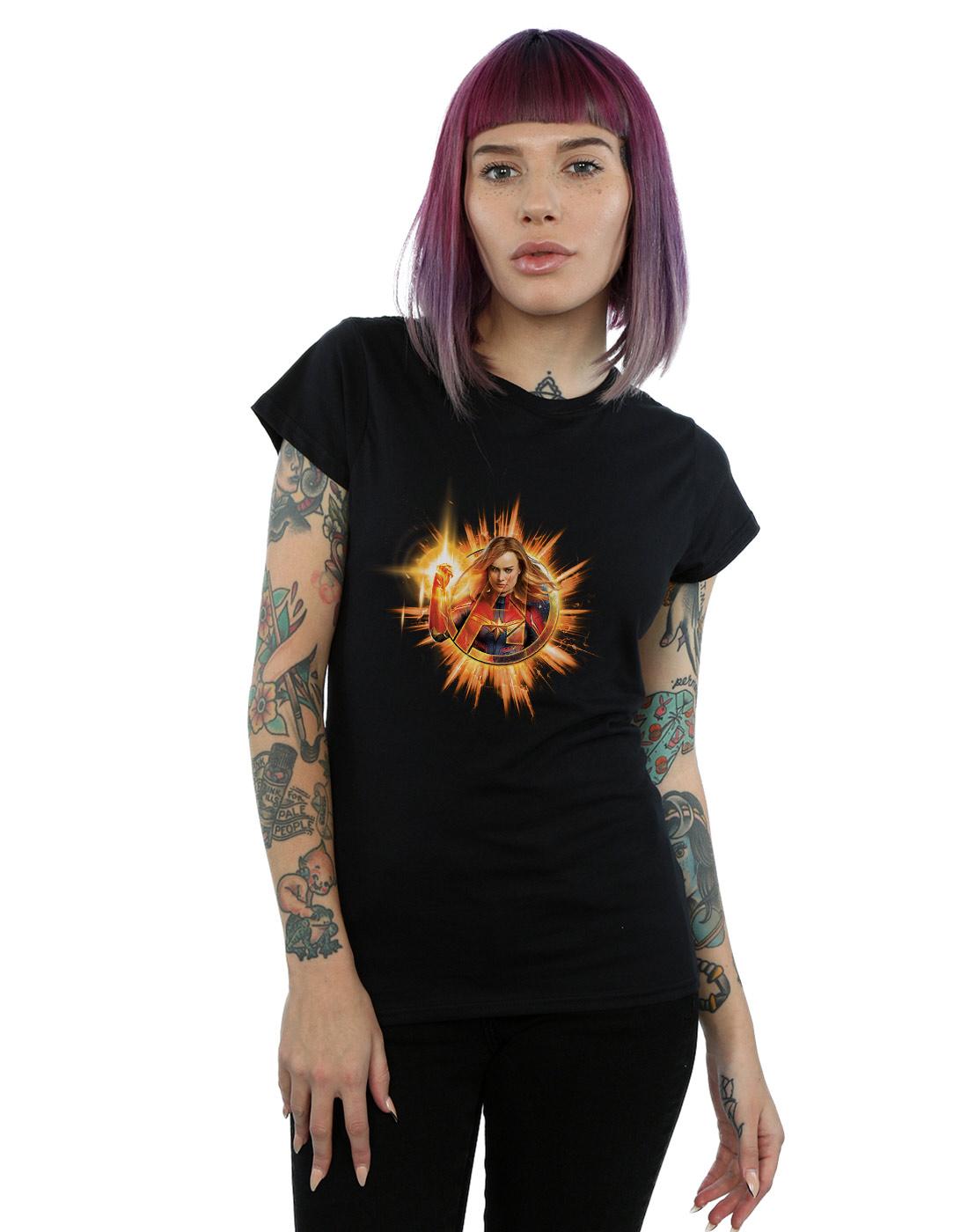 Black - Back - Marvel Womens-Ladies Avengers Endgame Captain Marvel Blast Cotton T-Shirt