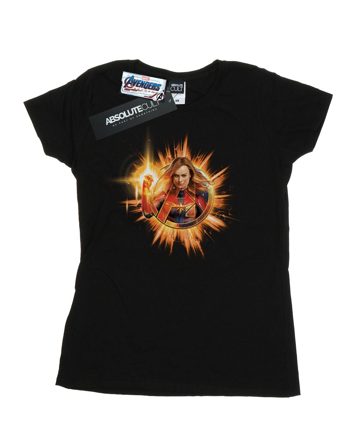 Black - Front - Marvel Womens-Ladies Avengers Endgame Captain Marvel Blast Cotton T-Shirt