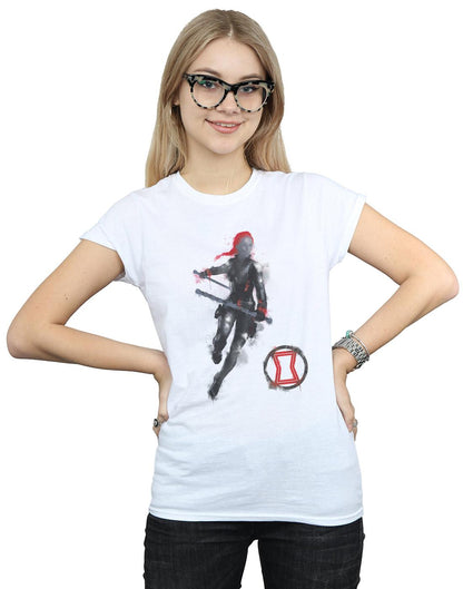 White - Back - Marvel Womens-Ladies Avengers Endgame Painted Black Widow Cotton T-Shirt