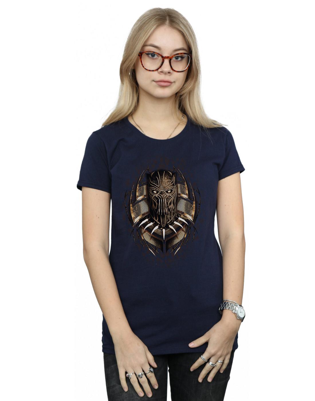 Navy Blue - Back - Marvel Womens-Ladies Black Panther Gold Killmonger Cotton T-Shirt