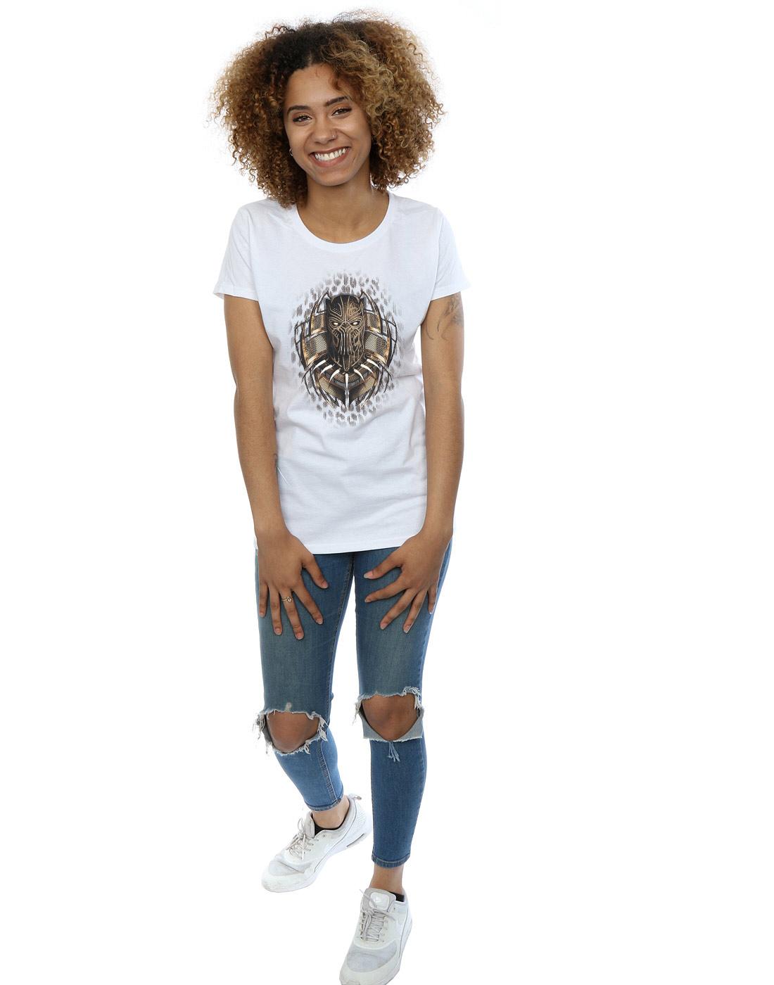 White - Side - Marvel Womens-Ladies Black Panther Gold Killmonger Cotton T-Shirt