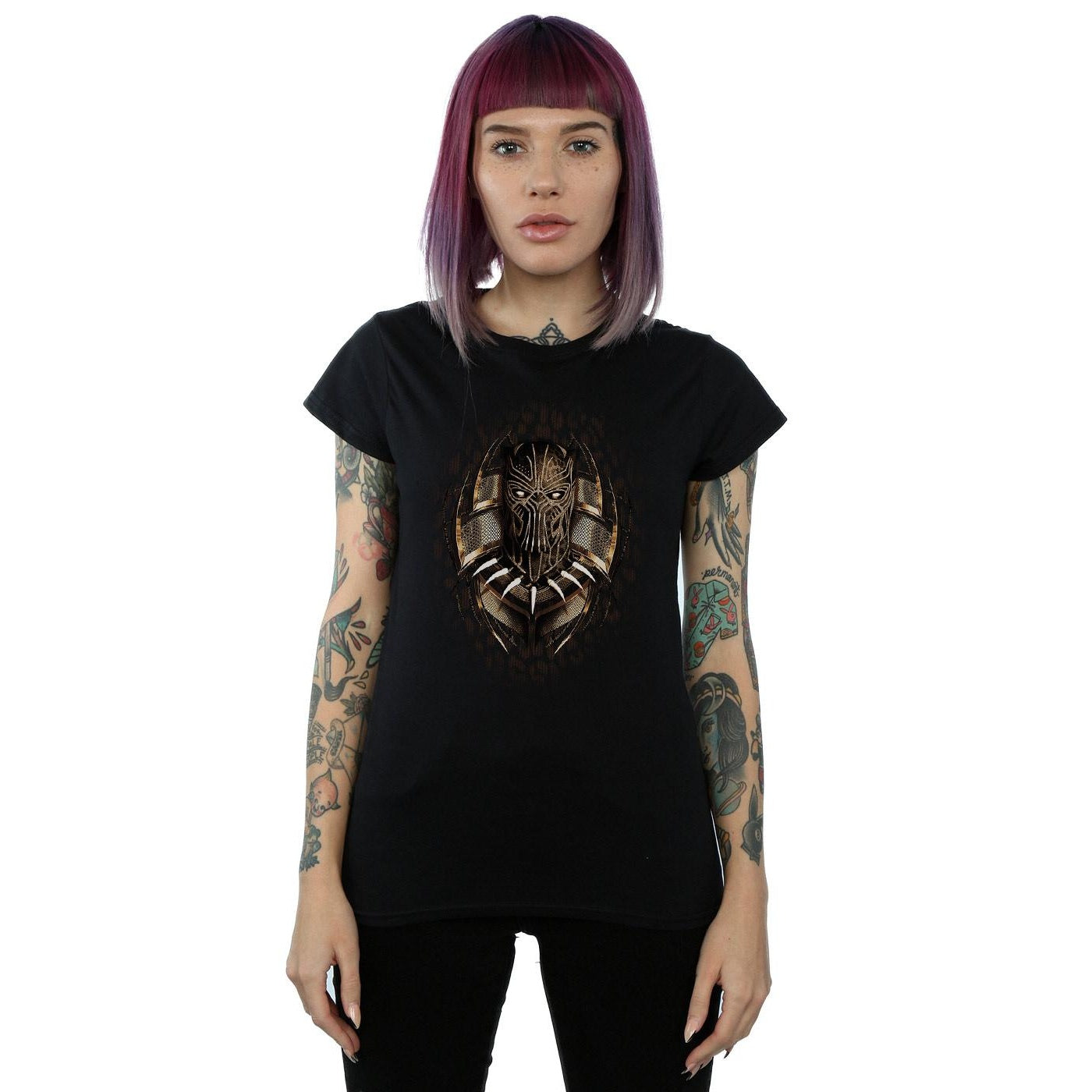 Black - Front - Marvel Womens-Ladies Black Panther Gold Killmonger Cotton T-Shirt