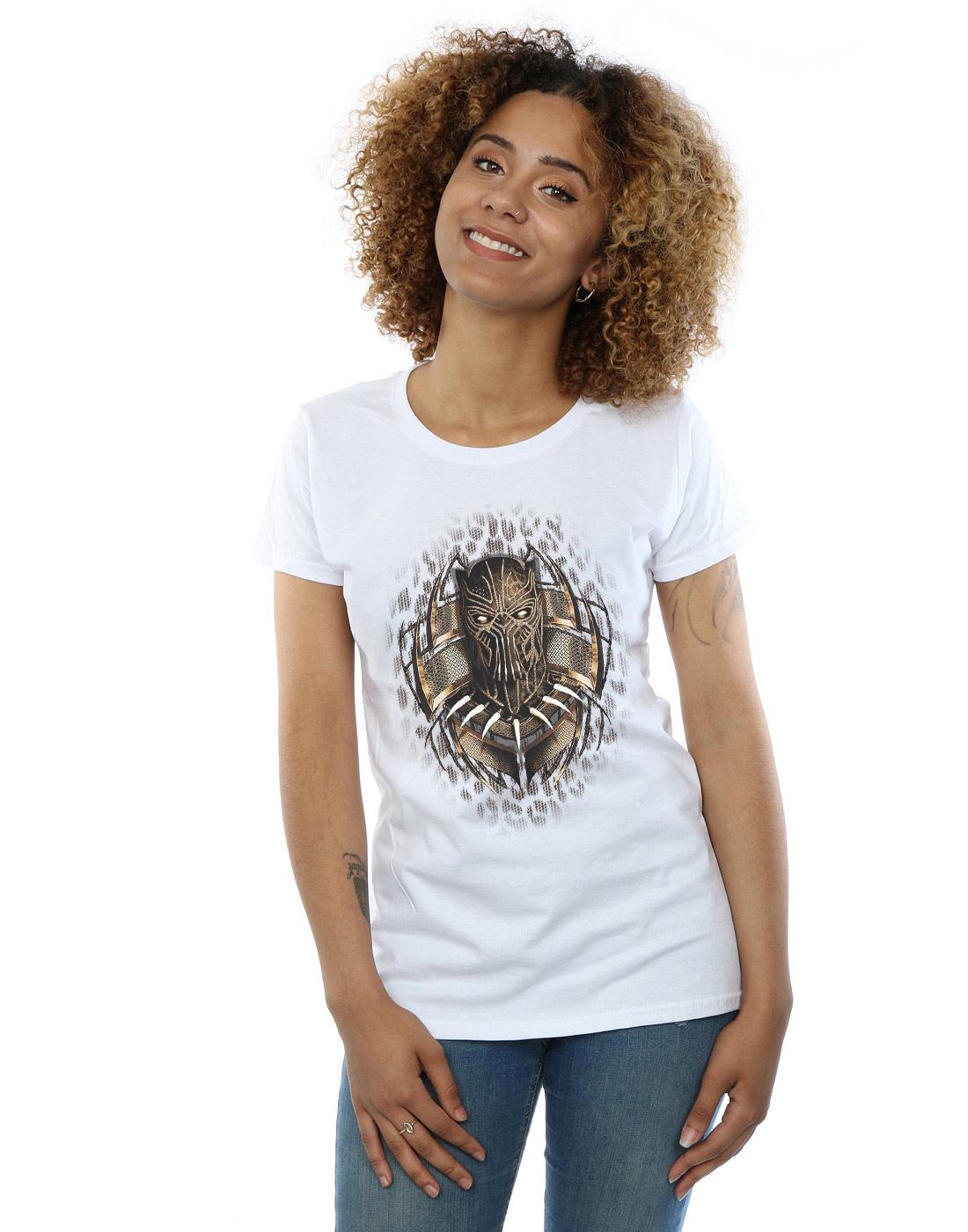 White - Front - Marvel Womens-Ladies Black Panther Gold Killmonger Cotton T-Shirt