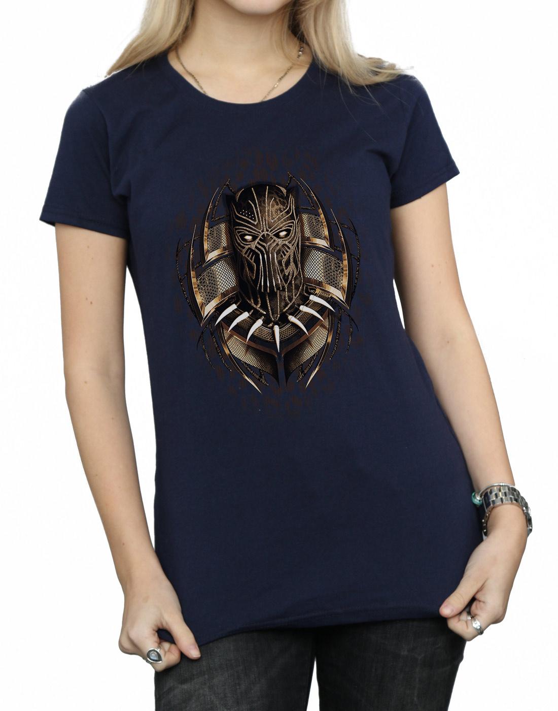 Navy Blue - Side - Marvel Womens-Ladies Black Panther Gold Killmonger Cotton T-Shirt