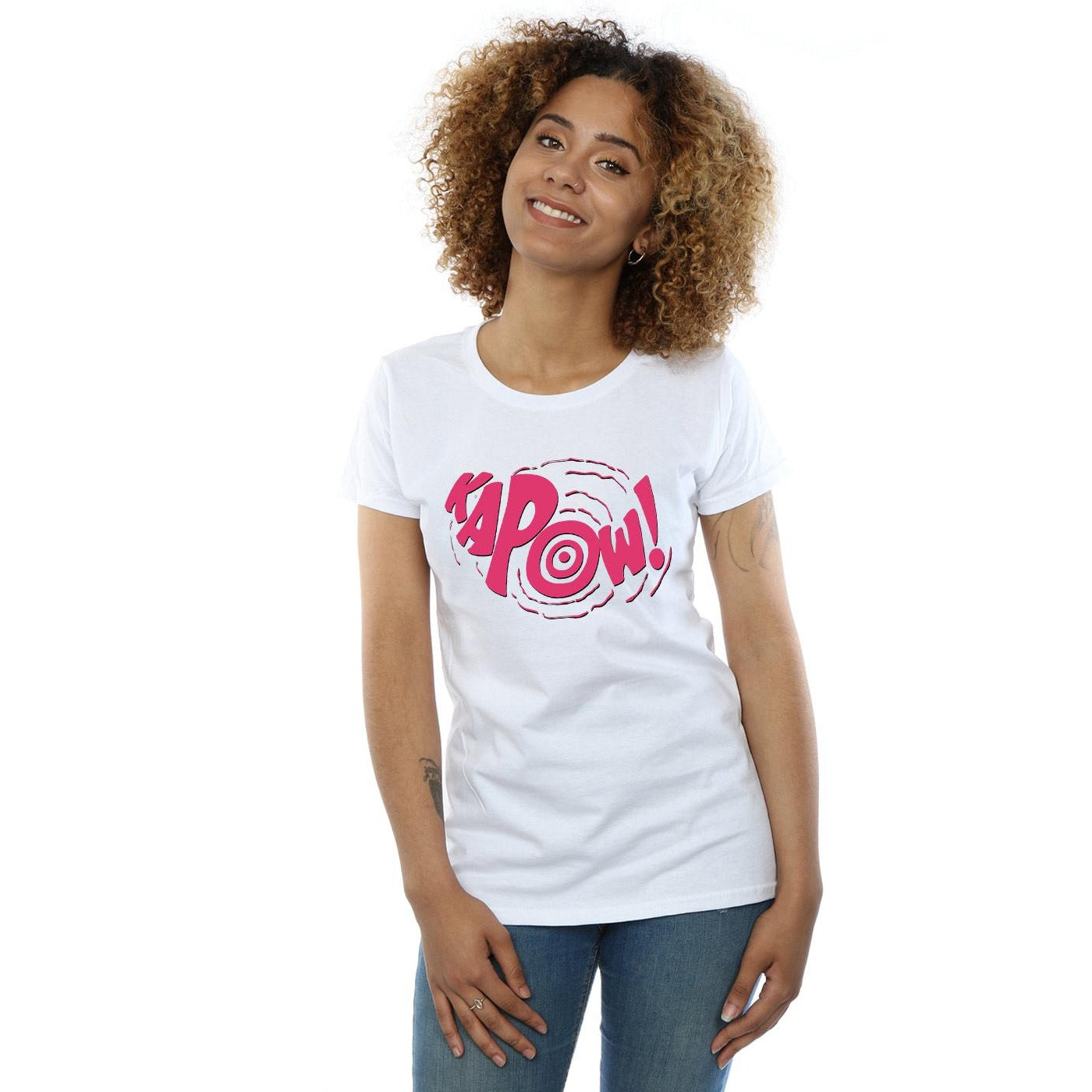 White - Back - DC Comics Womens-Ladies Batman TV Series Kapow Cotton T-Shirt