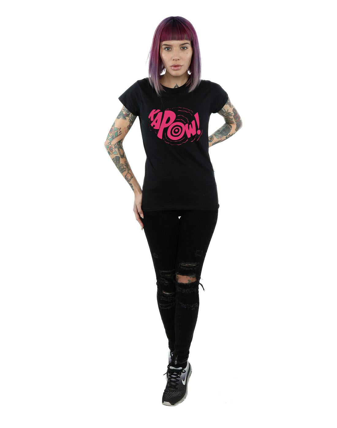 Black - Side - DC Comics Womens-Ladies Batman TV Series Kapow Cotton T-Shirt