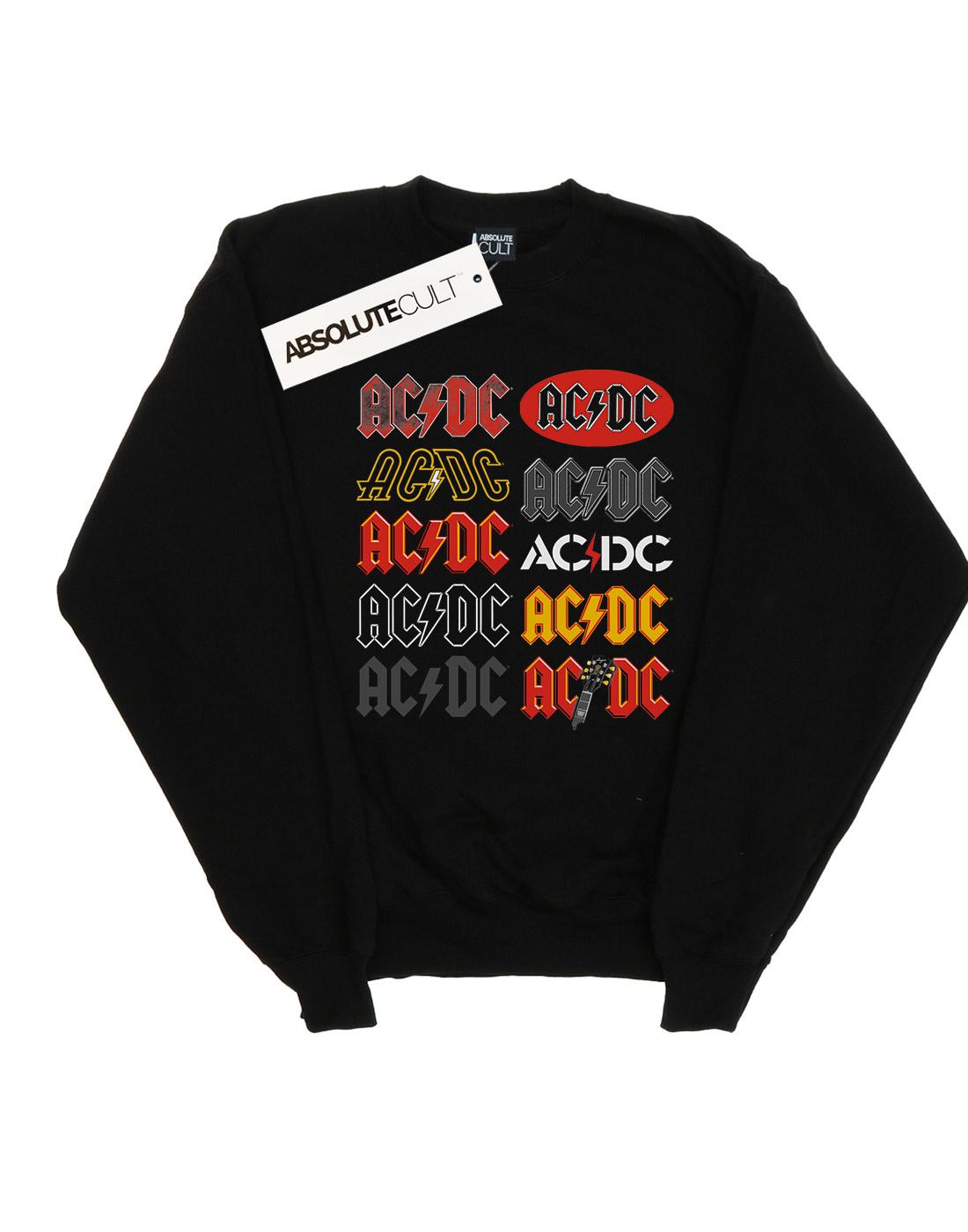 Black - Front - AC-DC Mens Multi Logos Cotton Sweatshirt