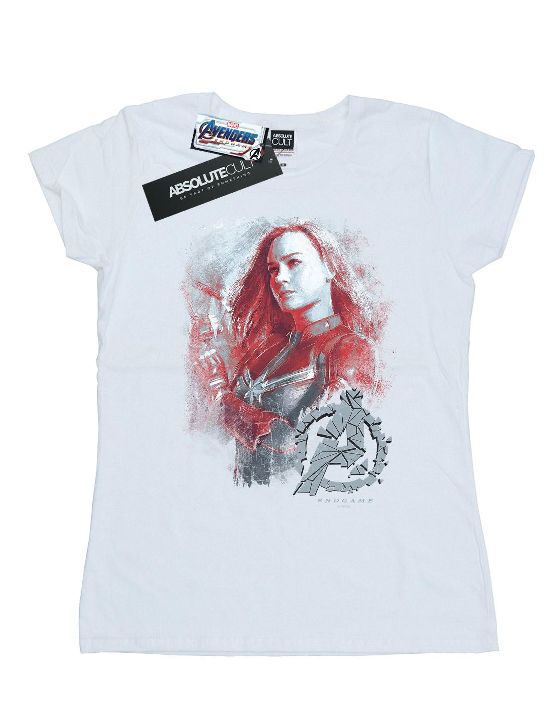 White - Front - Marvel Womens-Ladies Avengers Endgame Captain Marvel Brushed Cotton T-Shirt