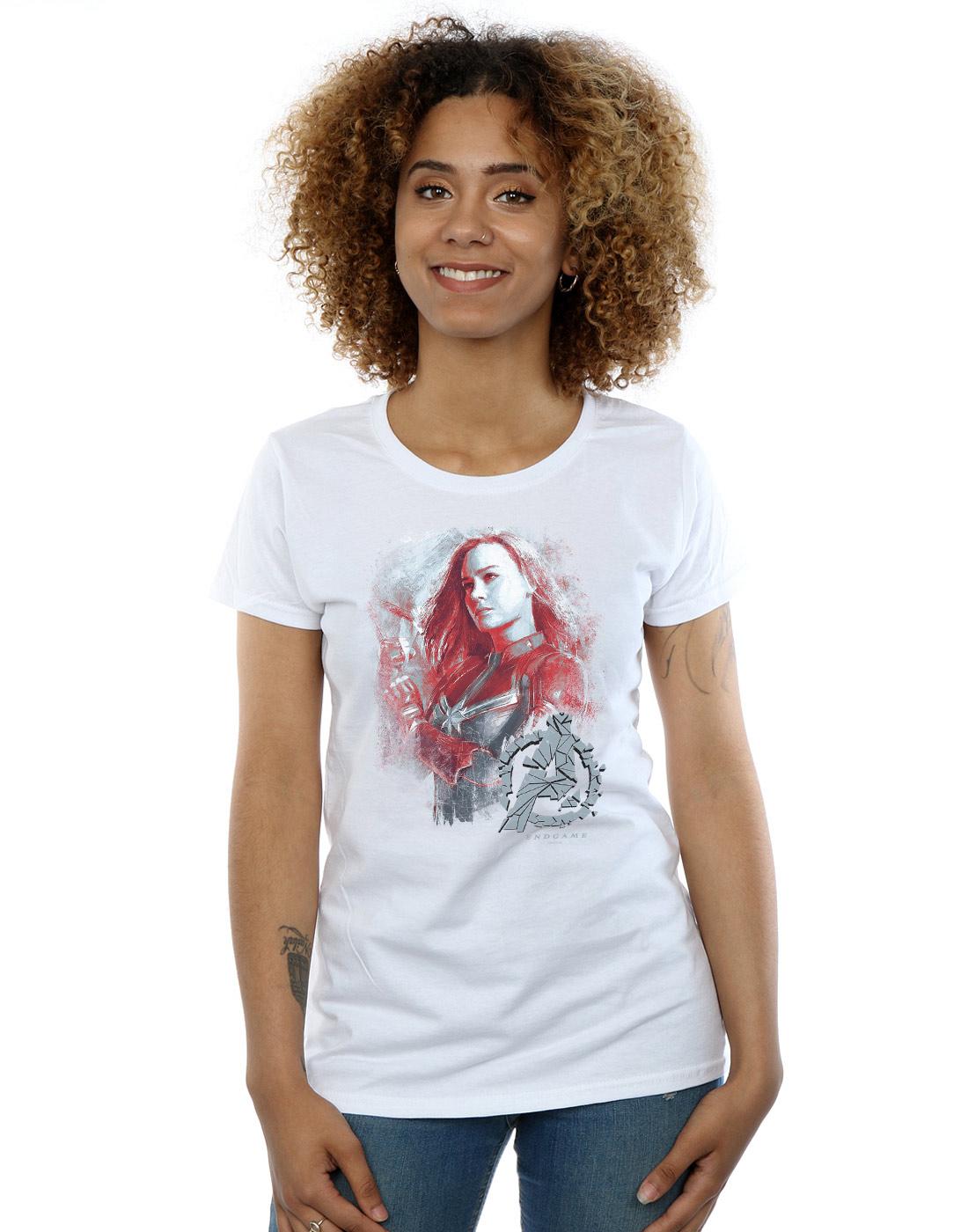 White - Back - Marvel Womens-Ladies Avengers Endgame Captain Marvel Brushed Cotton T-Shirt