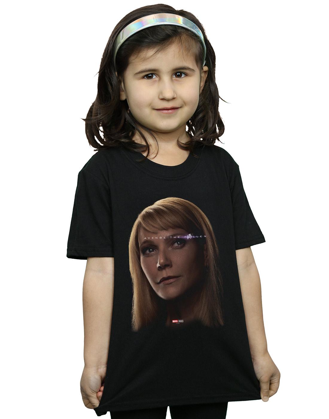 Black - Back - Marvel Girls Avengers Endgame Avenge The Fallen Pepper Potts Cotton T-Shirt