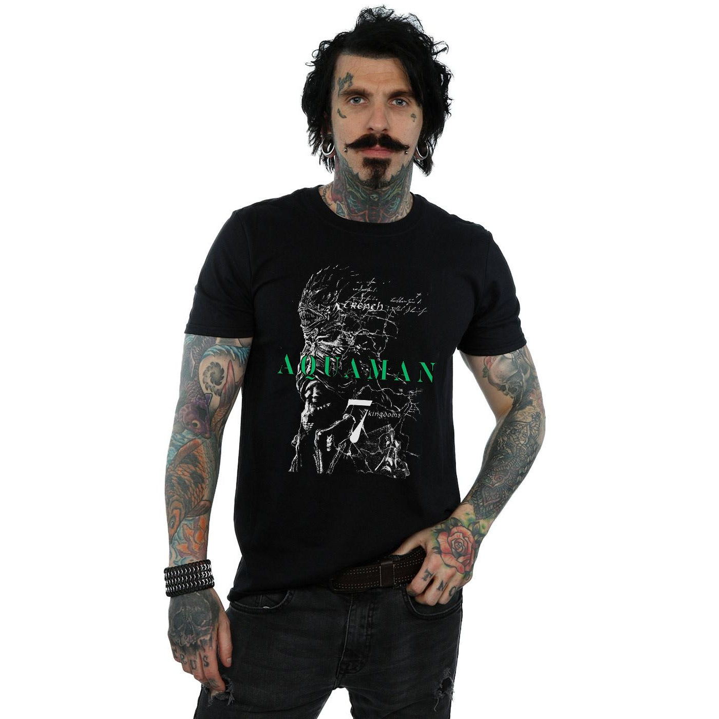 Black - Back - DC Comics Mens Aquaman The Trench Sketch T-Shirt