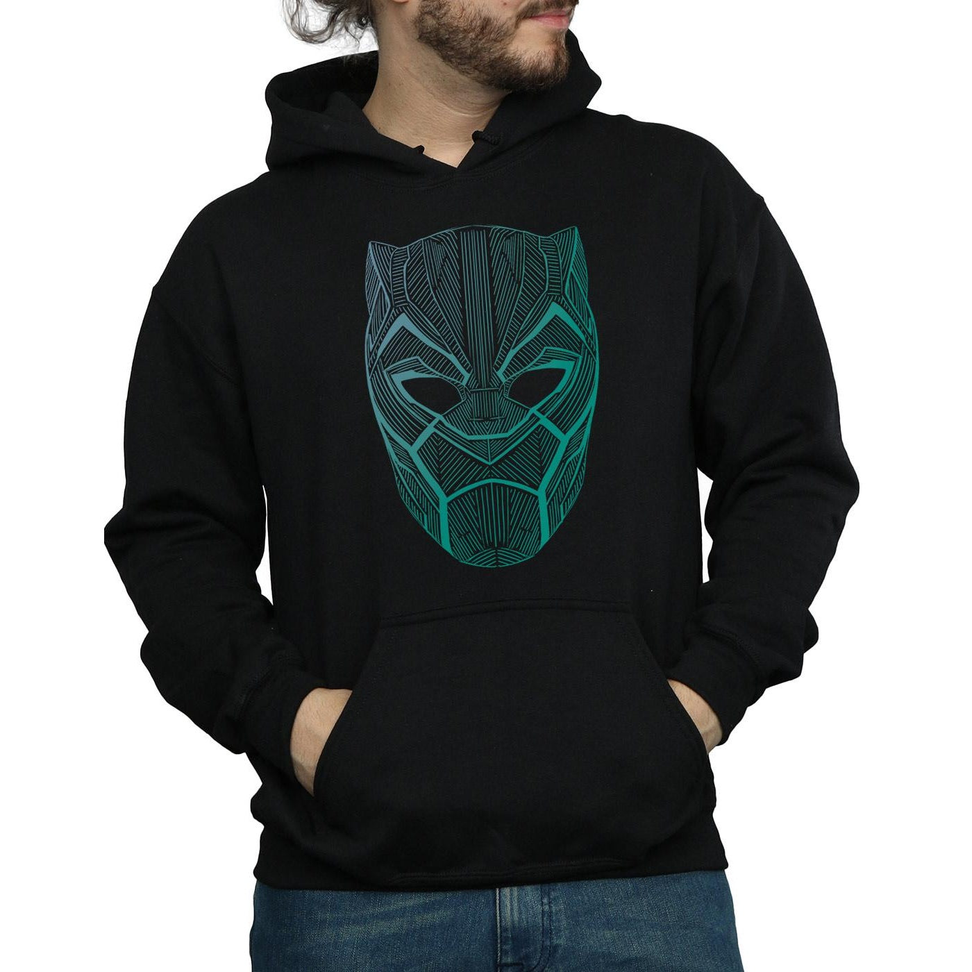 Black - Side - Marvel Mens Black Panther Tribal Mask Hoodie
