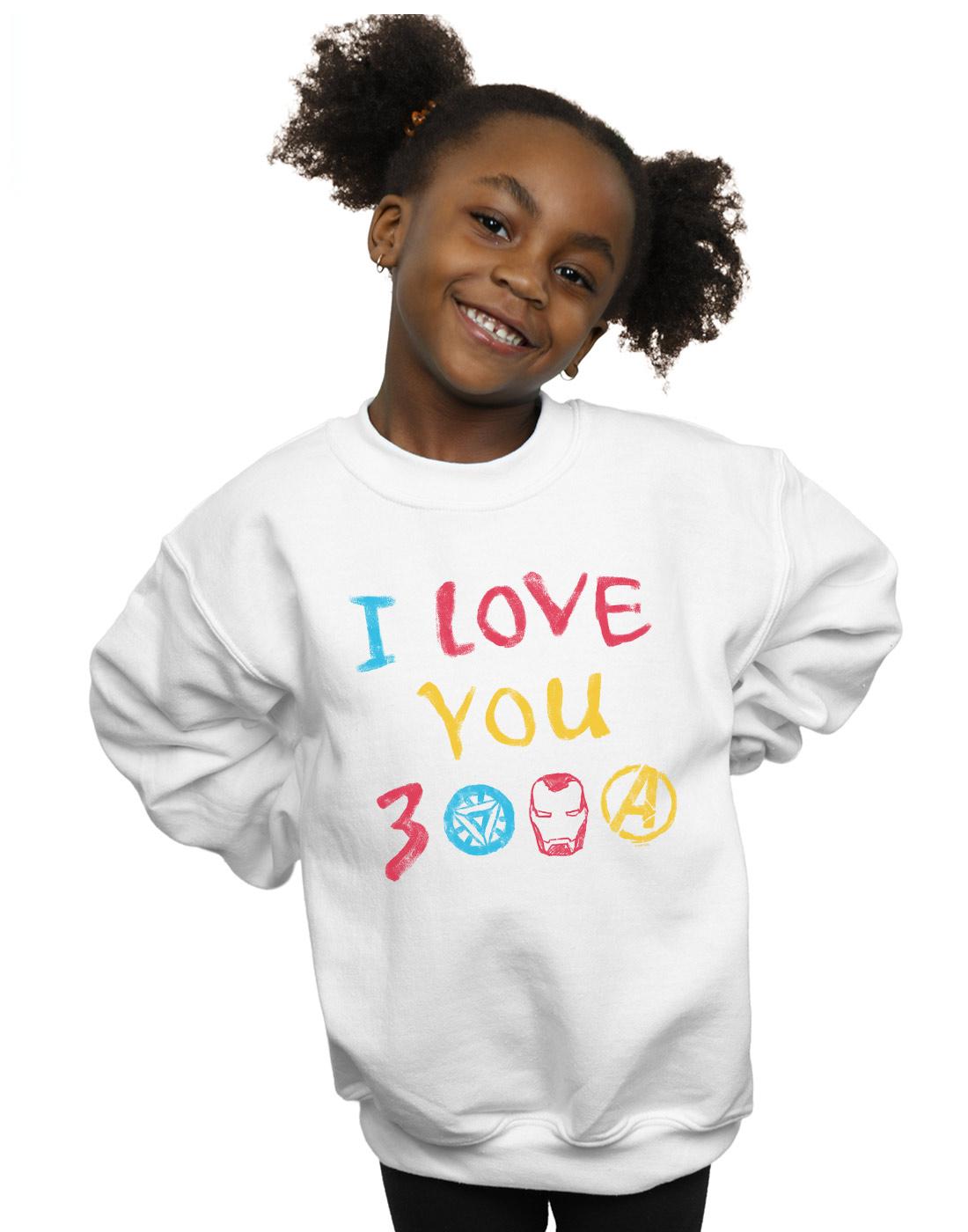 White - Back - Marvel Girls Avengers Endgame I Love You 3000 Crayons Sweatshirt