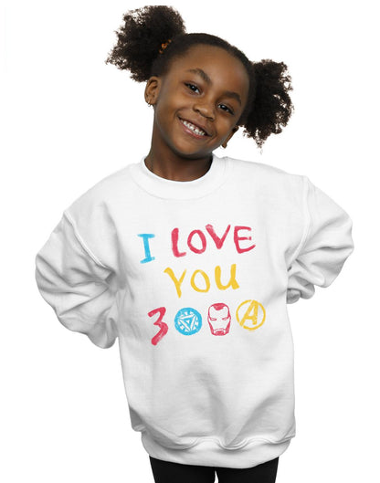 White - Back - Marvel Girls Avengers Endgame I Love You 3000 Crayons Sweatshirt