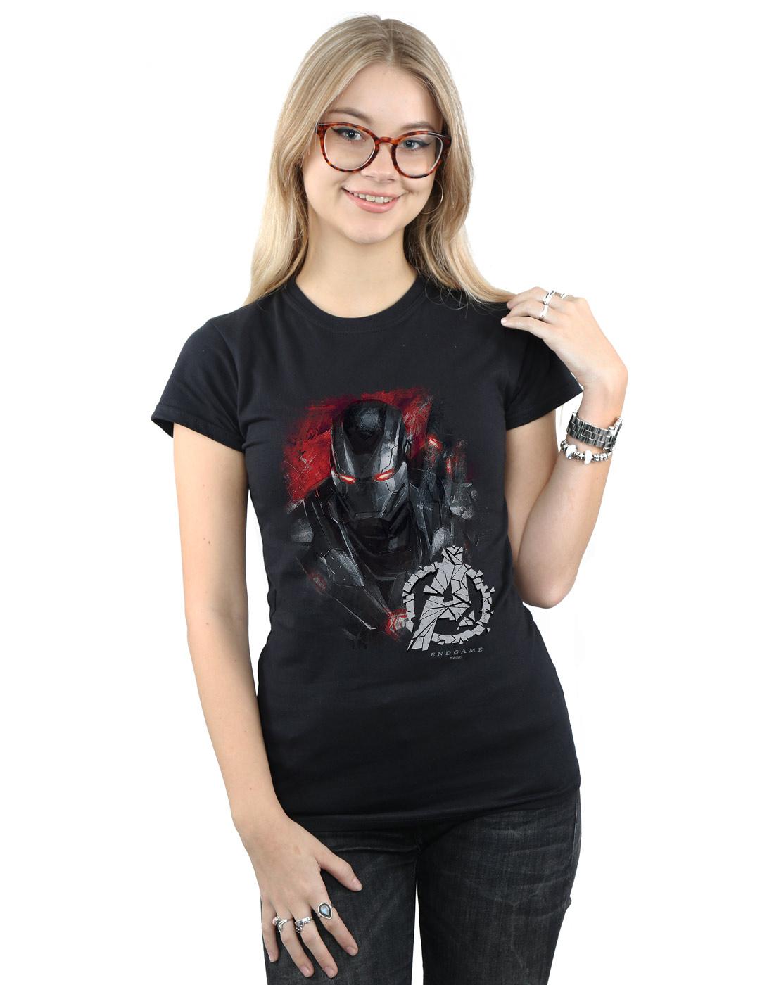 Black - Back - Marvel Womens-Ladies Avengers Endgame War Machine Brushed Cotton T-Shirt