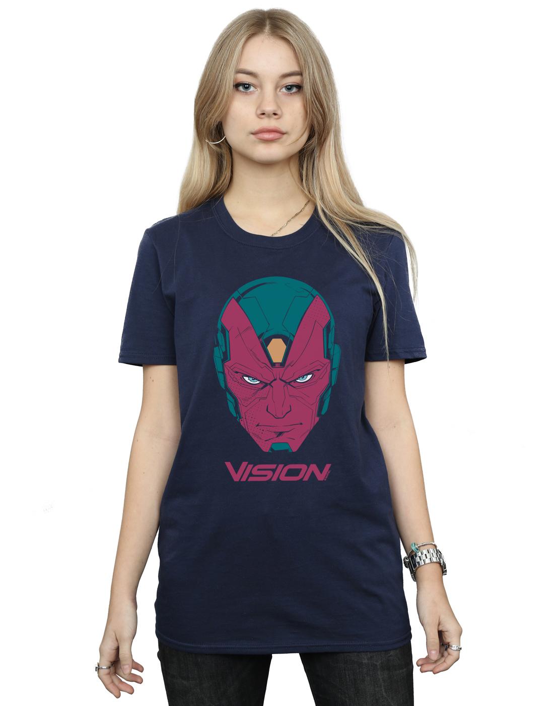 Navy Blue - Back - Marvel Womens-Ladies Avengers Vision Head Cotton Boyfriend T-Shirt