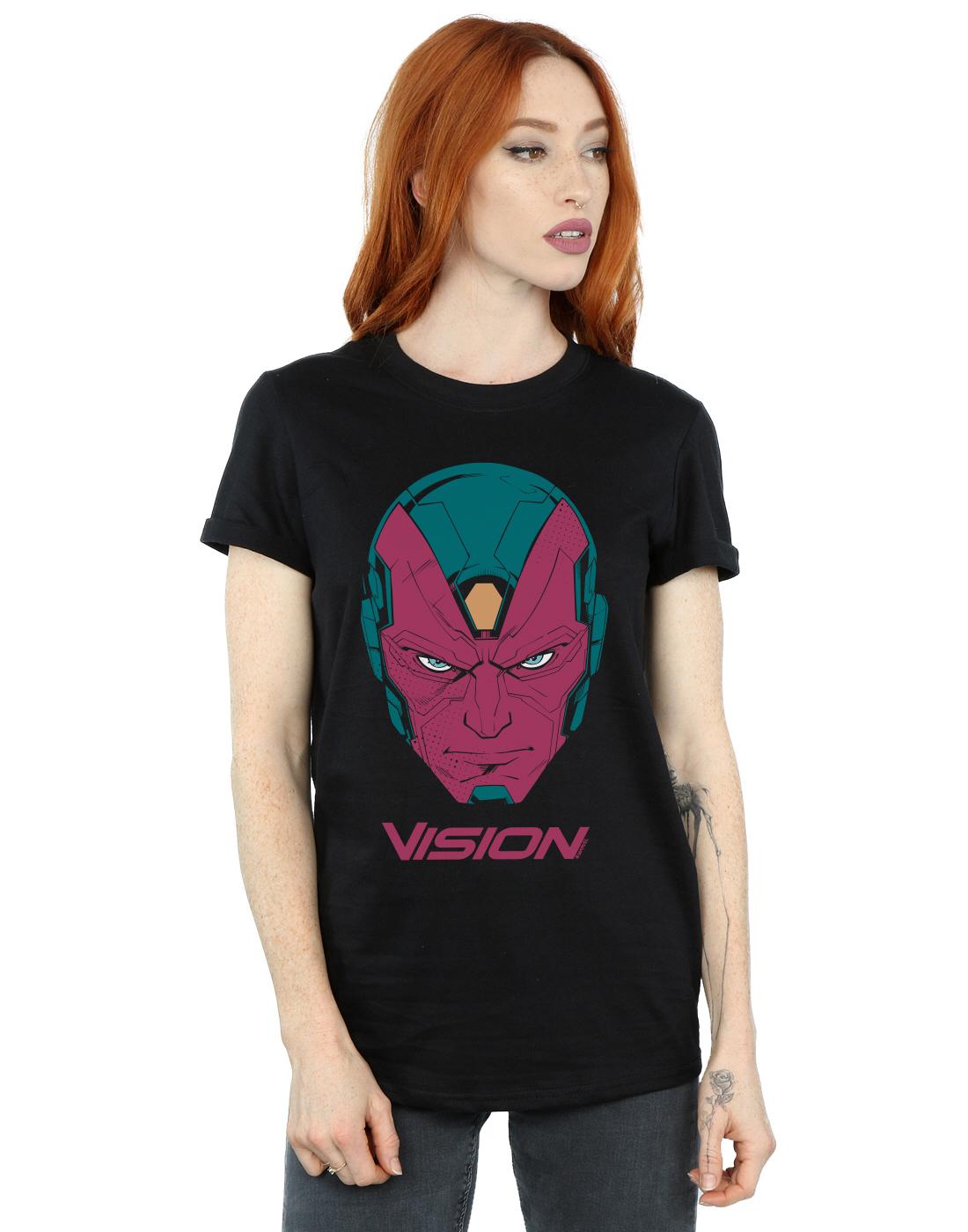 Black - Back - Marvel Womens-Ladies Avengers Vision Head Cotton Boyfriend T-Shirt