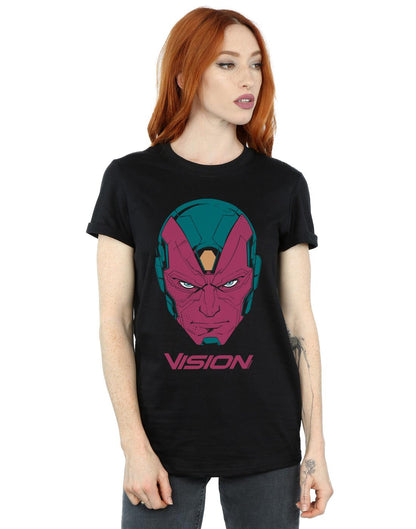 Black - Back - Marvel Womens-Ladies Avengers Vision Head Cotton Boyfriend T-Shirt
