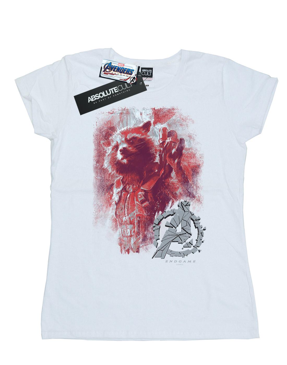 White - Front - Marvel Womens-Ladies Avengers Endgame Rocket Brushed Cotton T-Shirt