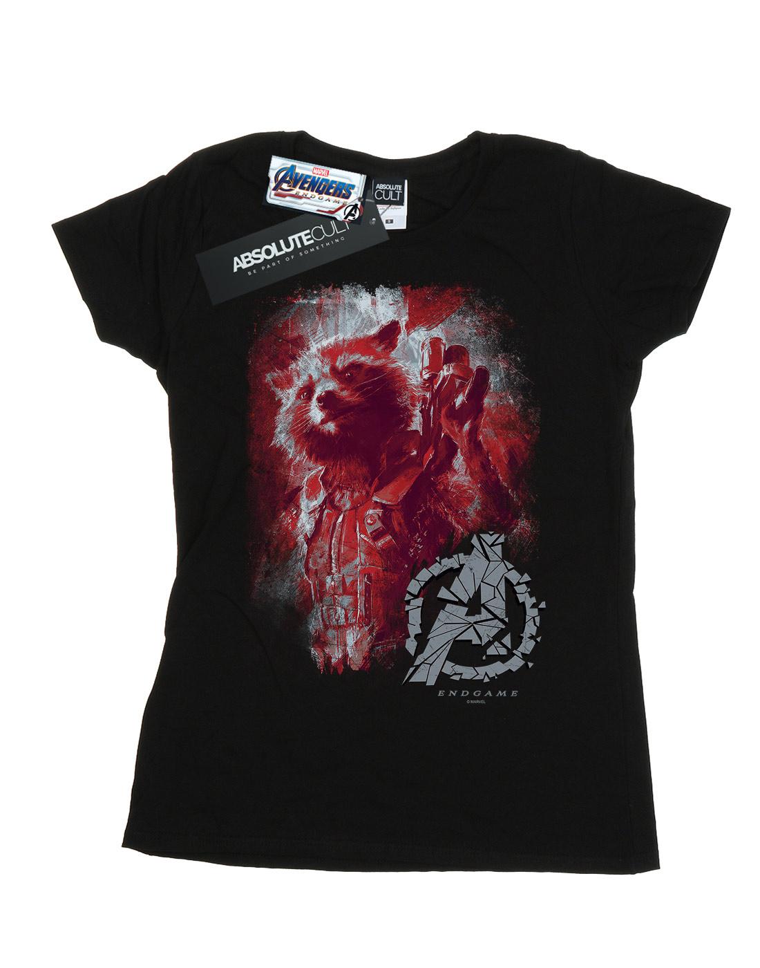 Black - Front - Marvel Womens-Ladies Avengers Endgame Rocket Brushed Cotton T-Shirt