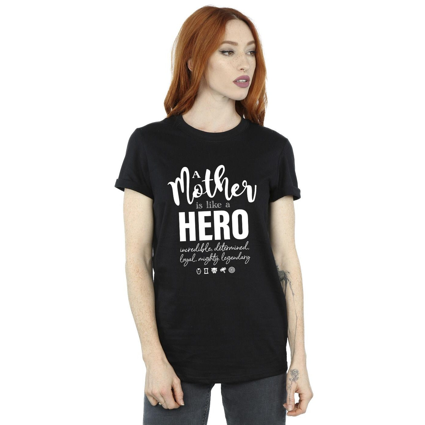 Black - Back - Marvel Womens-Ladies Avengers Mother Hero Cotton Boyfriend T-Shirt