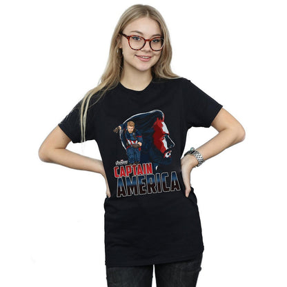 Black - Back - Avengers Infinity War Womens-Ladies Captain America Cotton Boyfriend T-Shirt