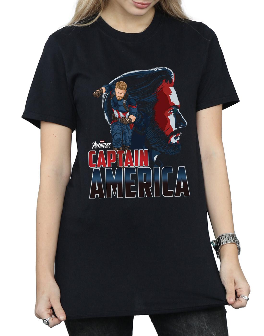 Black - Pack Shot - Avengers Infinity War Womens-Ladies Captain America Cotton Boyfriend T-Shirt