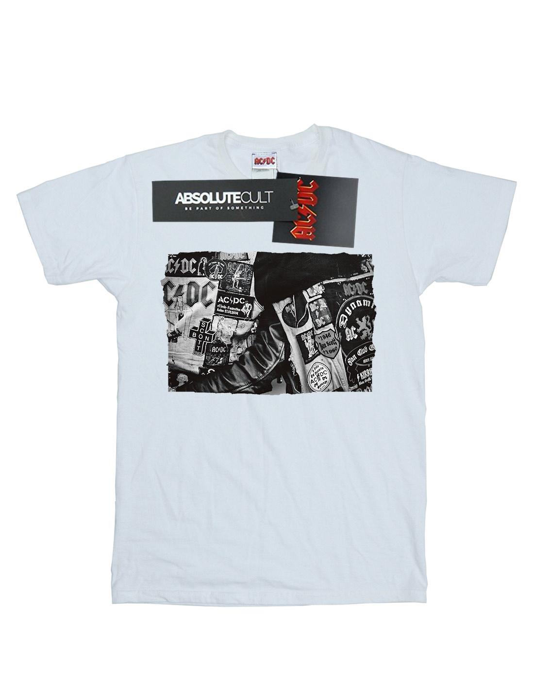 White - Front - AC-DC Womens-Ladies Badges And Posters Collection Cotton Boyfriend T-Shirt
