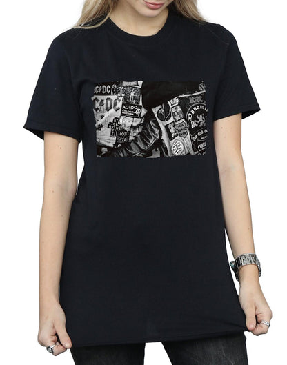 Black - Side - AC-DC Womens-Ladies Badges And Posters Collection Cotton Boyfriend T-Shirt