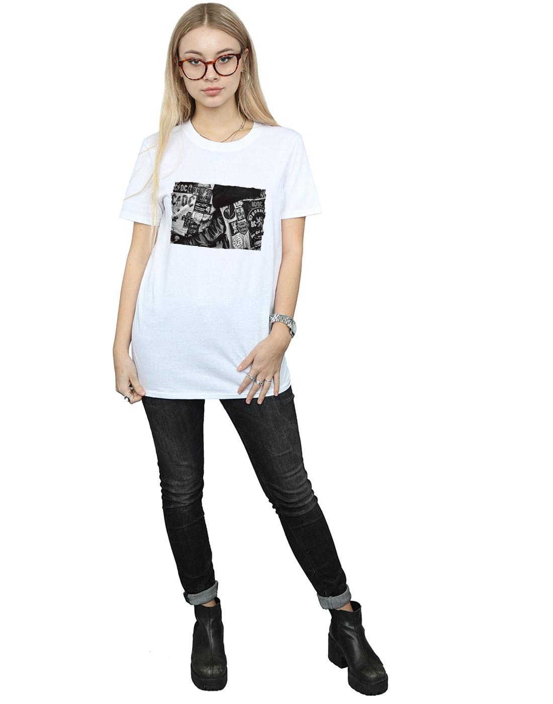 White - Lifestyle - AC-DC Womens-Ladies Badges And Posters Collection Cotton Boyfriend T-Shirt