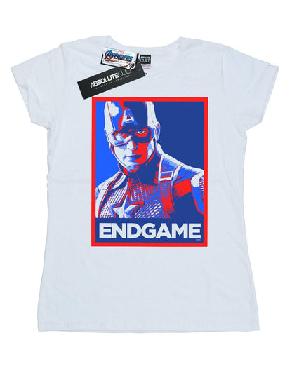 White - Front - Marvel Womens-Ladies Avengers Endgame Captain America Poster Cotton T-Shirt