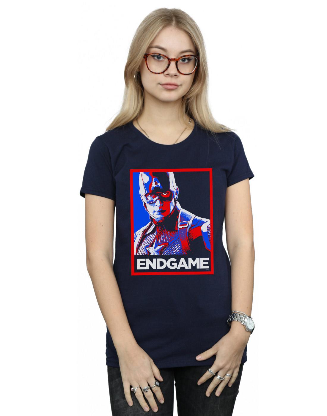 Navy Blue - Back - Marvel Womens-Ladies Avengers Endgame Captain America Poster Cotton T-Shirt