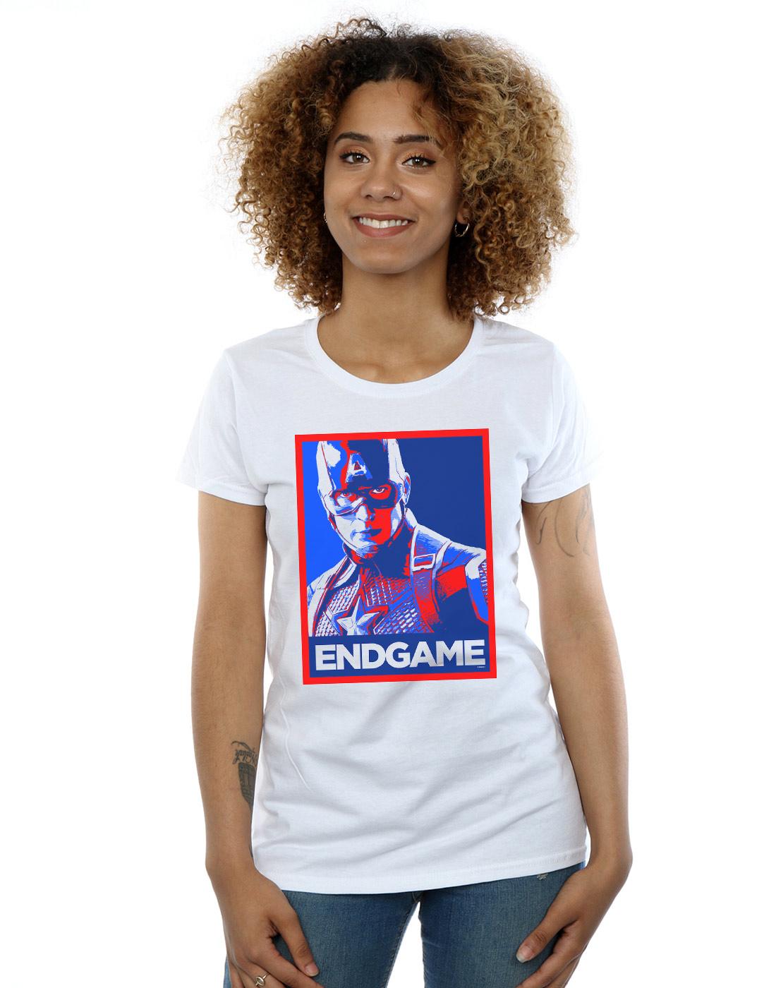 White - Back - Marvel Womens-Ladies Avengers Endgame Captain America Poster Cotton T-Shirt