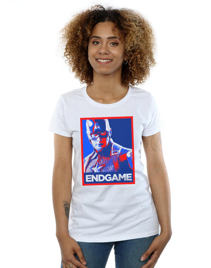 White - Back - Marvel Womens-Ladies Avengers Endgame Captain America Poster Cotton T-Shirt