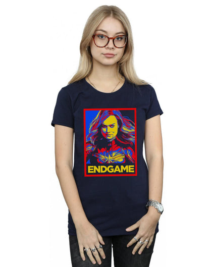 Navy Blue - Back - Marvel Womens-Ladies Avengers Endgame Captain Marvel Poster Cotton T-Shirt