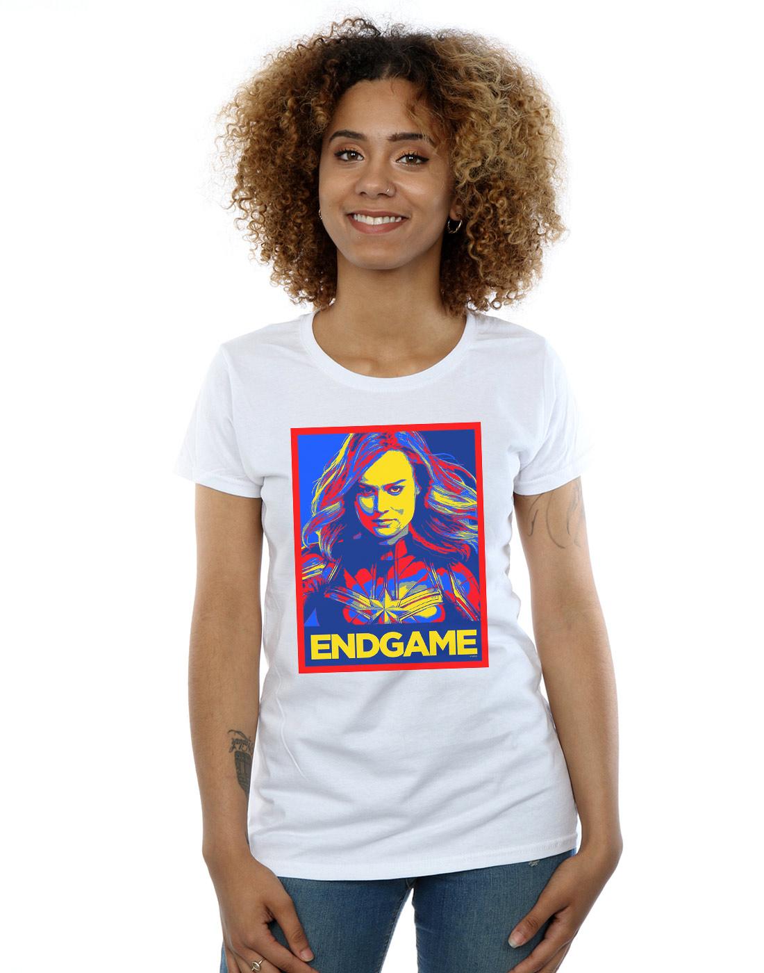 White - Back - Marvel Womens-Ladies Avengers Endgame Captain Marvel Poster Cotton T-Shirt