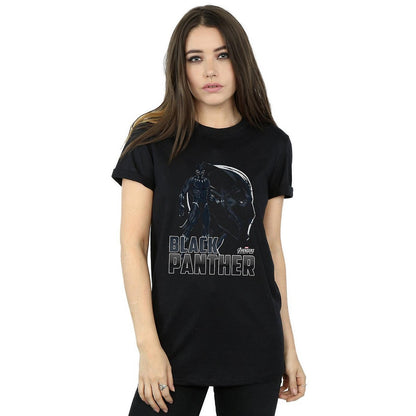 Black - Back - Avengers Infinity War Womens-Ladies Black Panther Cotton Boyfriend T-Shirt