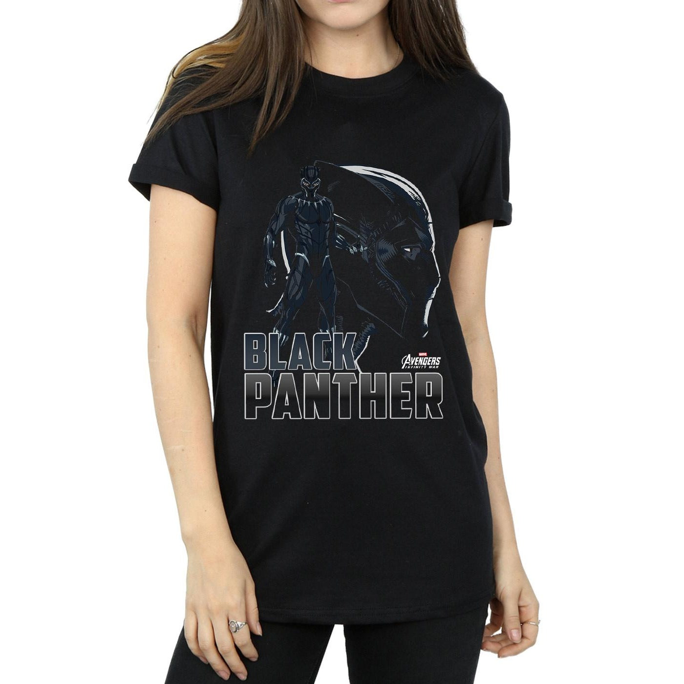 Black - Pack Shot - Avengers Infinity War Womens-Ladies Black Panther Cotton Boyfriend T-Shirt