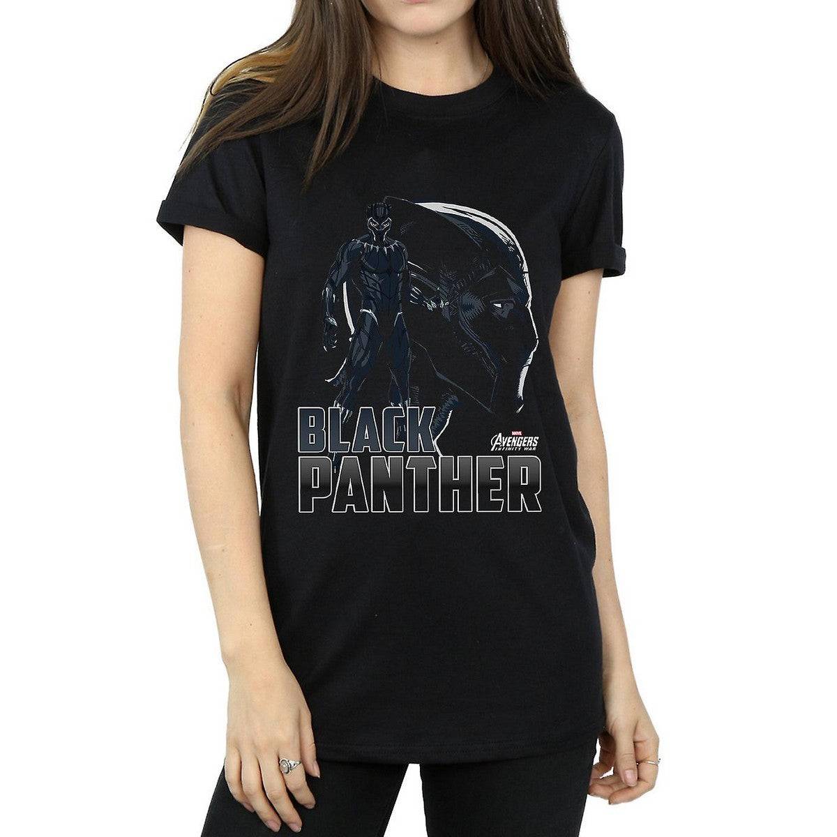 Black - Front - Avengers Infinity War Womens-Ladies Black Panther Cotton Boyfriend T-Shirt