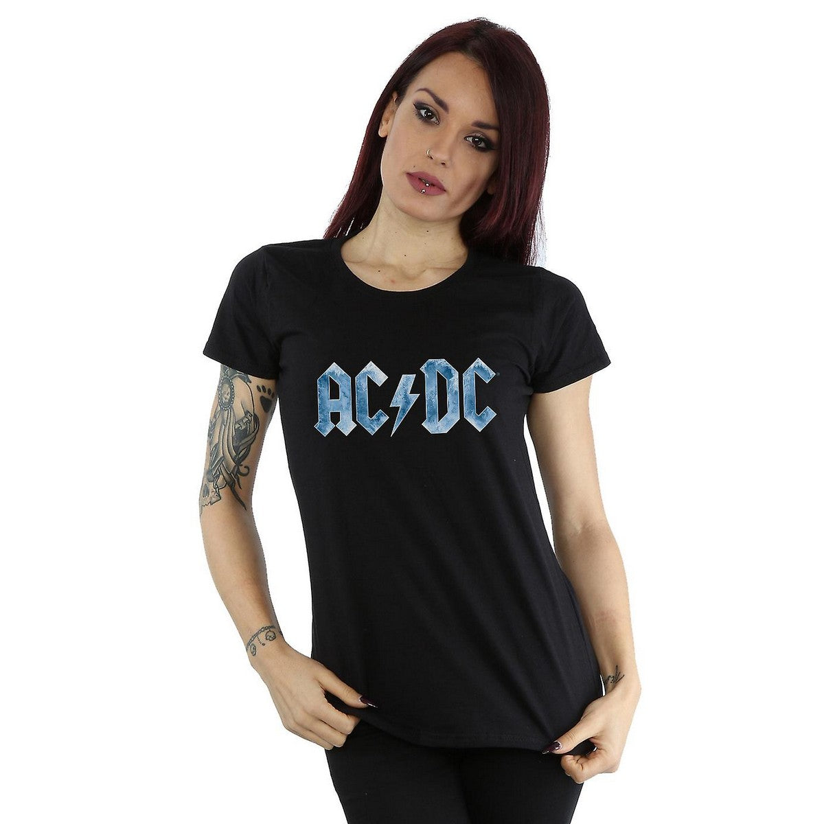 Black - Back - AC-DC Womens-Ladies Ice Logo Cotton T-Shirt