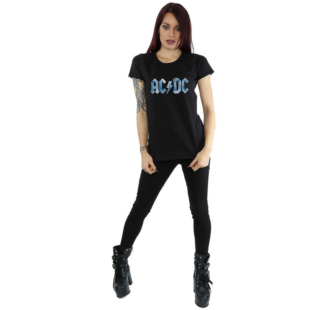 Black - Side - AC-DC Womens-Ladies Ice Logo Cotton T-Shirt