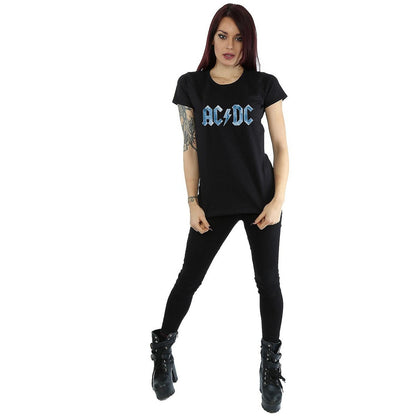 Black - Side - AC-DC Womens-Ladies Ice Logo Cotton T-Shirt