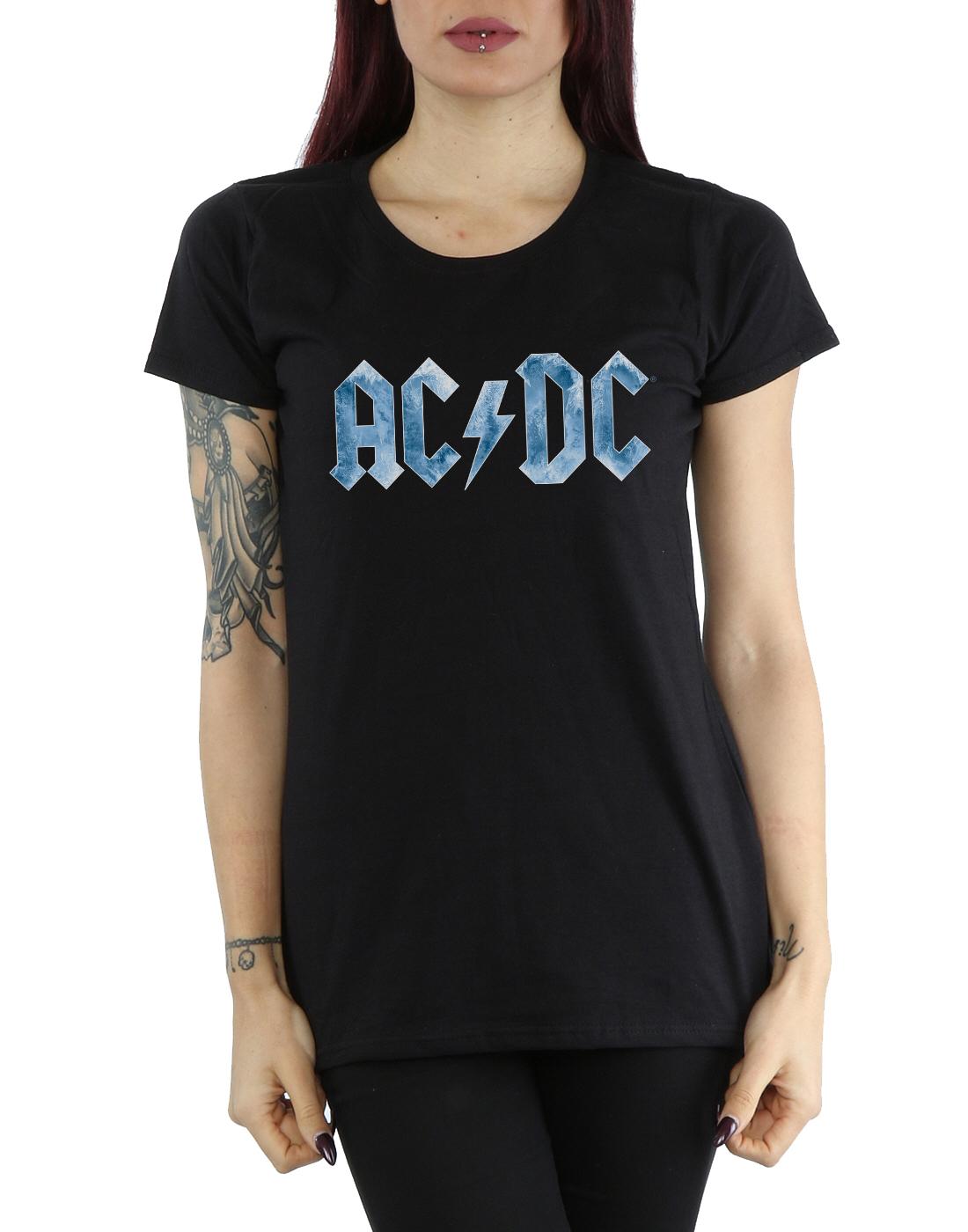 Black - Pack Shot - AC-DC Womens-Ladies Ice Logo Cotton T-Shirt