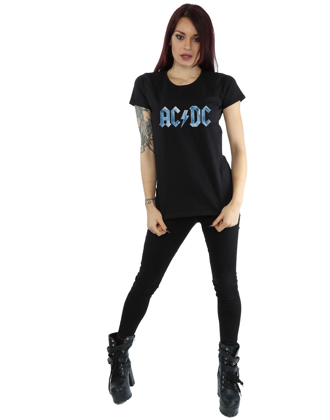 Black - Close up - AC-DC Womens-Ladies Ice Logo Cotton T-Shirt