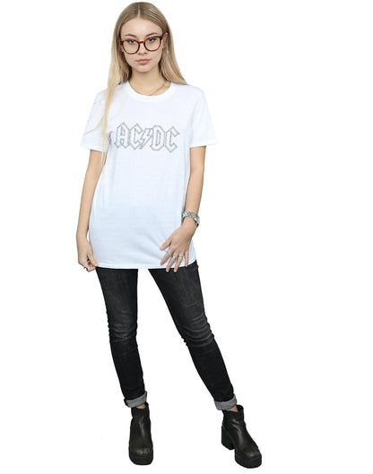 White - Lifestyle - AC-DC Womens-Ladies Black Outline Logo Cotton Boyfriend T-Shirt